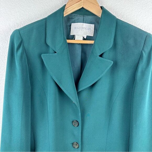 Hugo Buscati Women's 8 Longline Silk Blazer Jacket Teal Green Modern Officewear - Picture 3 of 10